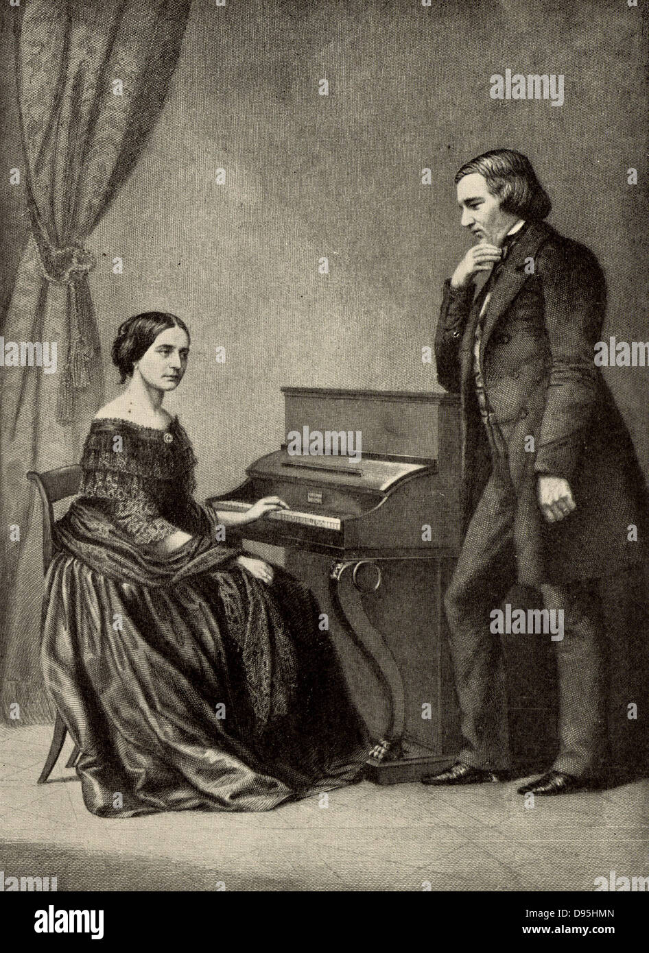 Robert Schumann (1810-1856) German Romantic composer with his wife Clara (born Wieck). From a photograph. Halftone. Stock Photo