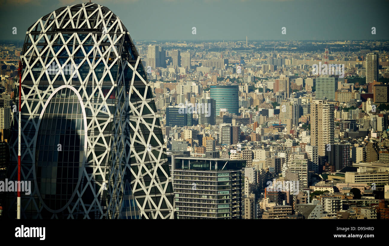 Tokyo skyline and the Mode Gakuen Cocoon Tower as seen from the observatory at the Tokyo Metropolitan Government Building Stock Photo