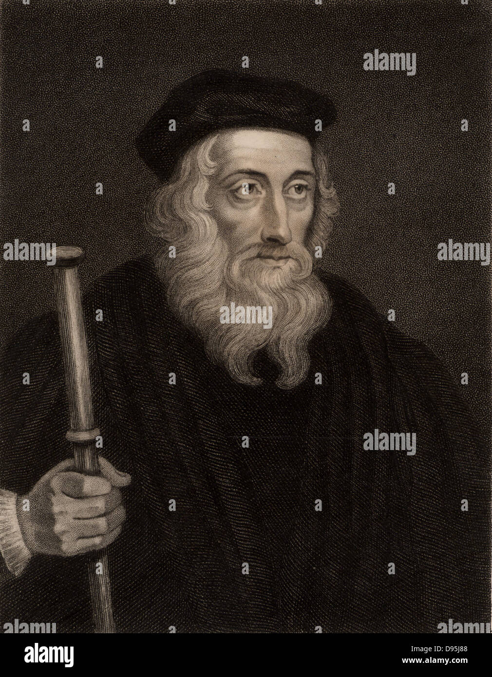 John Wycliffe (c1329-1384) English religious reformer.  Leader of the Lollards (Mumblers).  Questioned the doctrine of transubstantiation. Organised the  translation of Bible into English.  Precursor of Protestant Reformation. Engraving. Religion. Christi Stock Photo