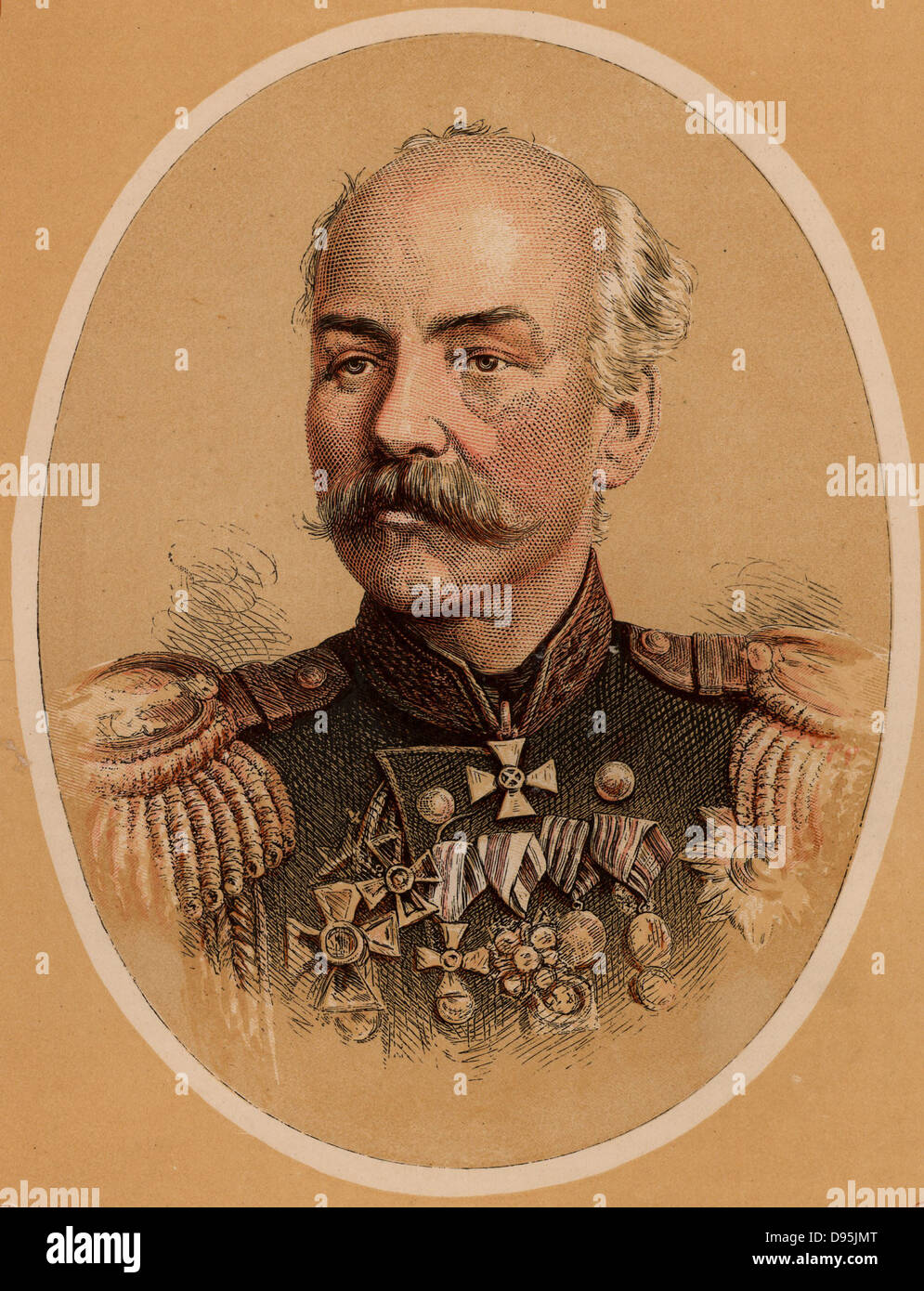 Constantine Petrovich von Kaufmann (1818-1882) Russian military engineer. Distinguished service at Kars during the Crimean War (1855); Governor of Turkestan 1867-1882. Colour-printed wood engraving. Stock Photo