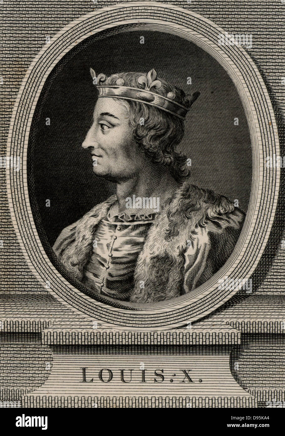 Louis X, the Quarrelsome (1289-1316) a member of the Capetian dynasty. King of Navarre from 1305 and  king of France from 1314. Copperplate engraving, 1793. Stock Photo