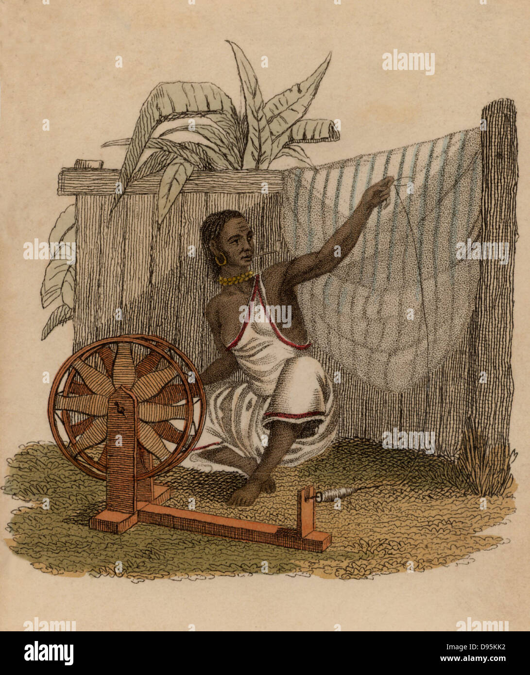 Indian woman spinning cotton engraving hires stock photography and images Alamy