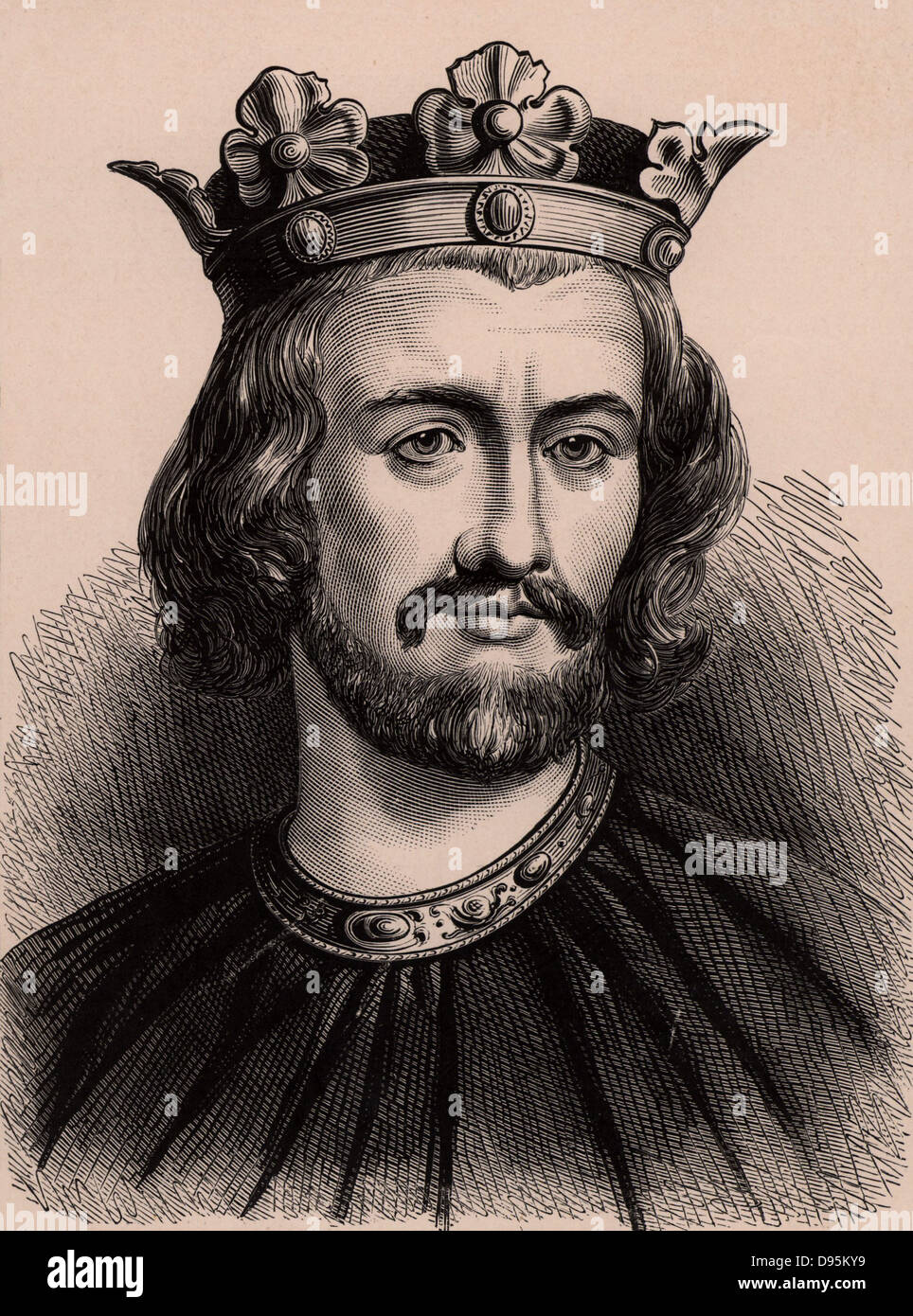 John (1167-1216) king of England from 1199; youngest son of Henry II and Eleanor of Aquitaine.  A member of the Angevin dynasty. Wood engraving c1900. Stock Photo