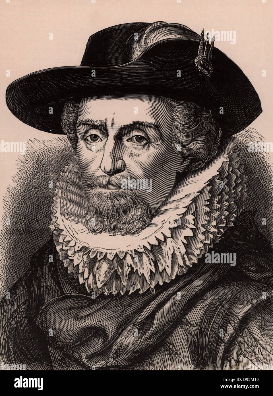 James VI of Scotland from 1567, and James I of England and Ireland from 1603 (1566-1625). Son of Mary Queen of Scots, he was the first Stuart monarch of the United Kingdom . Wood engraving c1900. Stock Photo