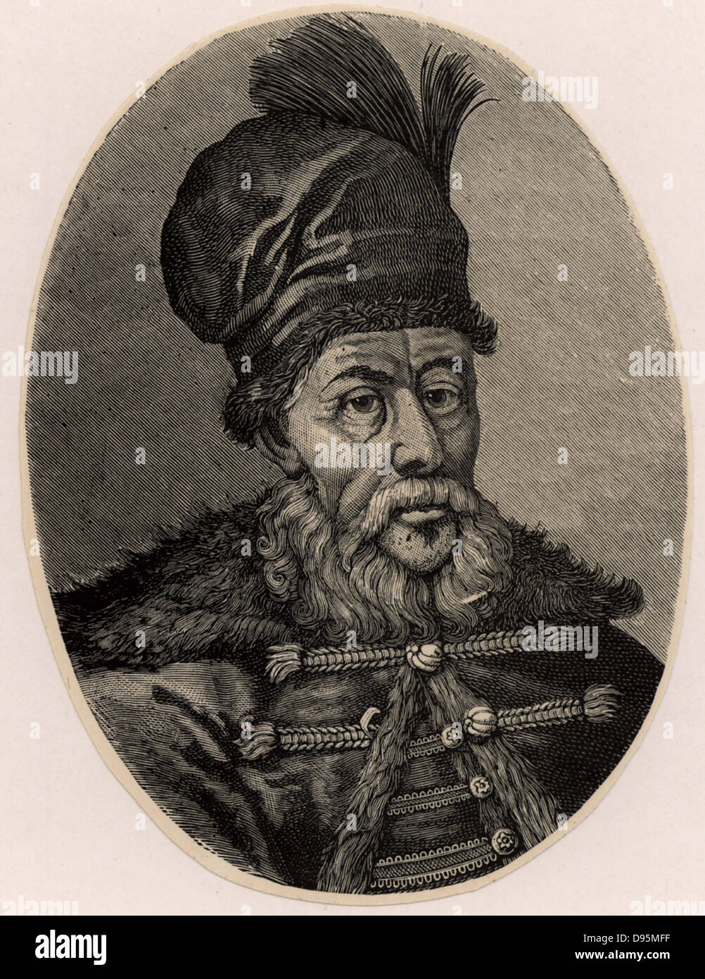 Matthias (Mateiu)  Basarab, enlightend ruler of Walachia 1633-1654. Engraving Stock Photo