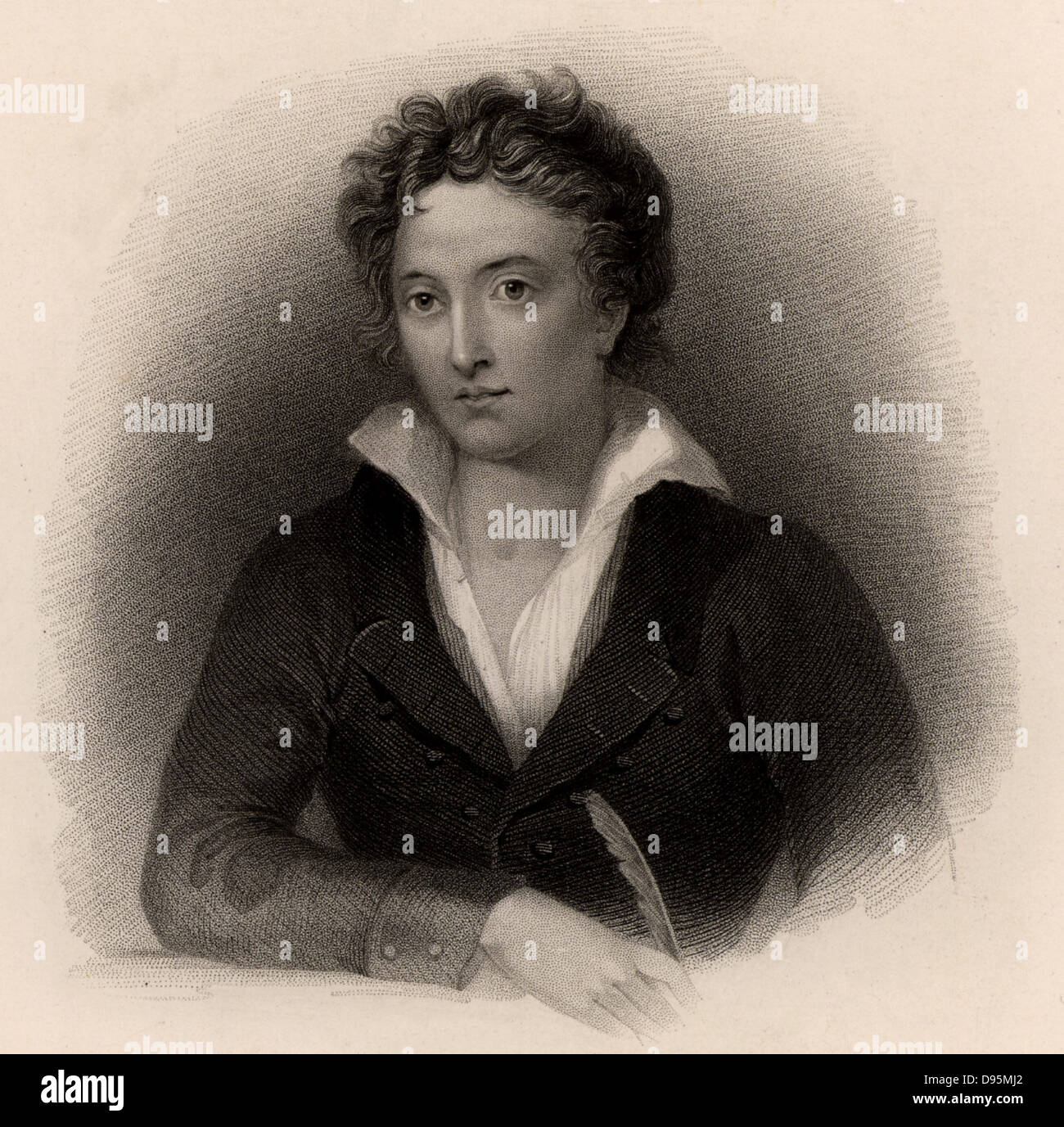 Percy Bysshe Shelley (1792-1822) English poet, born near Horsham, Sussex. Engraving. Stock Photo