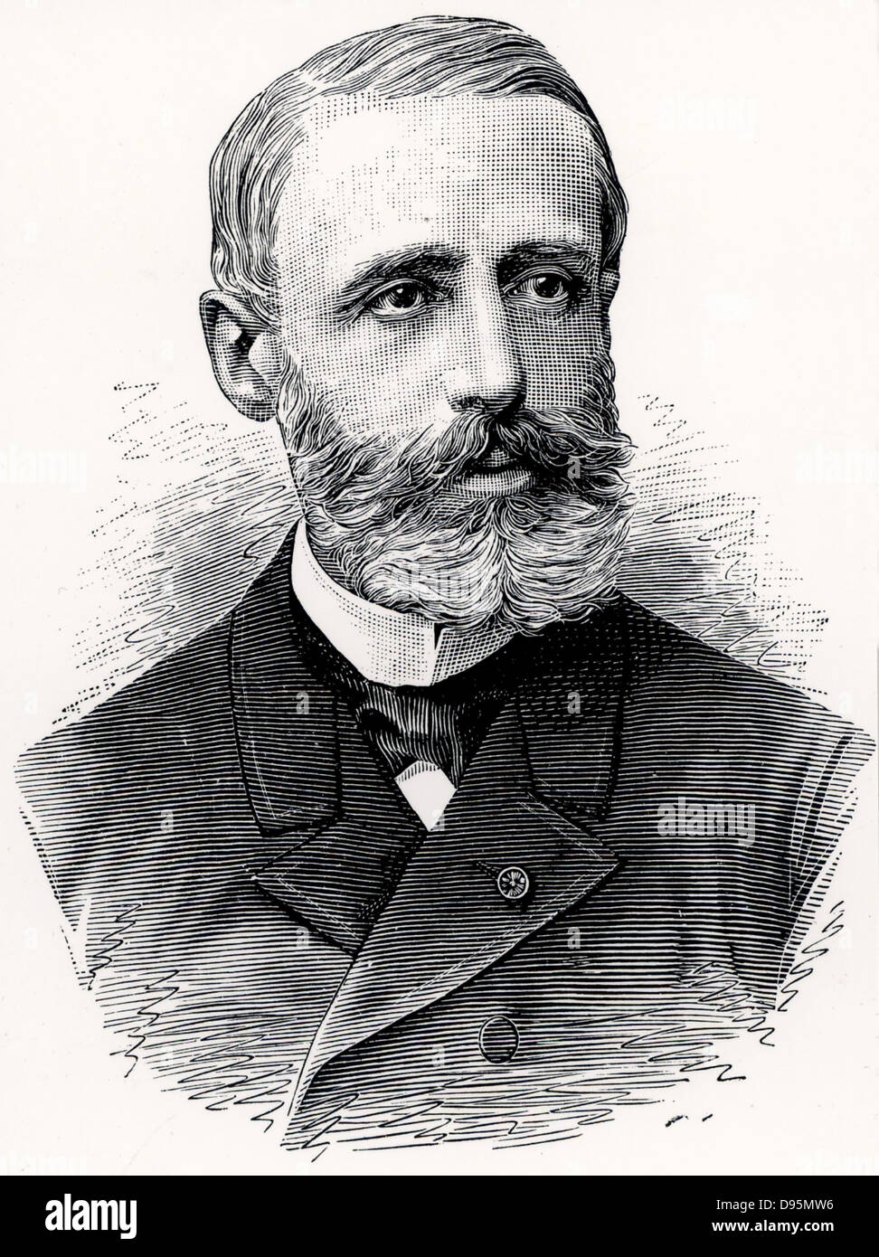 (Raymond) Gaston Plante (1834-1889) French physicist who in 1859 invented the first accumulator or electric storage battery.  It was a wet cell with two lead plates immersed in sulphuric acid, the electrolyte. Engraving from 'A travers l'Electricite' by Georges Dary (Paris, c1906) . Stock Photo