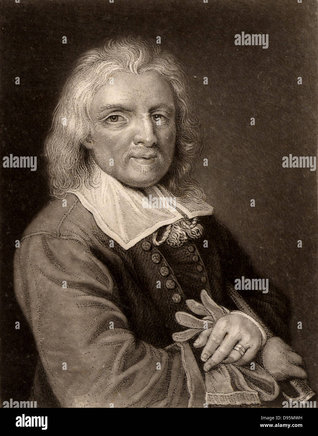Isaak Walton (1593-1663) English writer and biographer born at Stafford, Staffordshire. His most famous work is 'The Compleat Angler' (1653).  He also wrote 'Lives' of John Donne, Henry Wotton, Richard Hooker and Richard Herbert. Engraving. Stock Photo