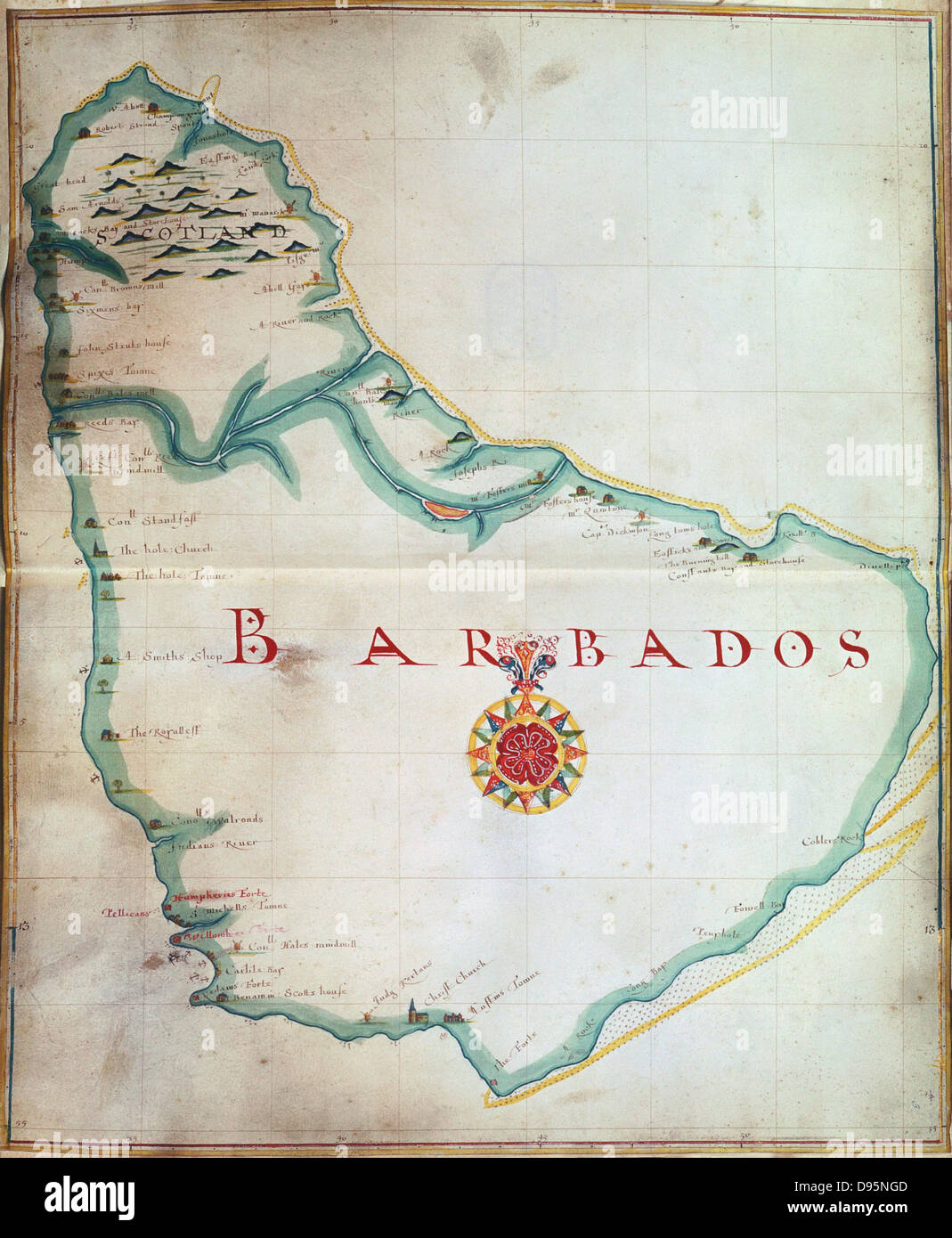 Map of Barbados, 1683. British Museum Stock Photo