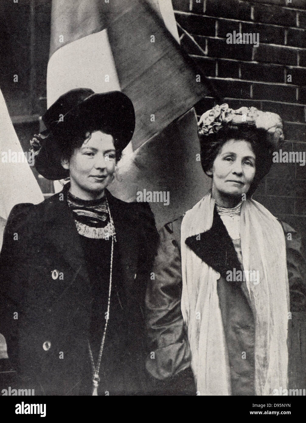 Emmeline Pankhurst (1857-1928) English suffragette, founder of Women's Franchise League (1889) and, in 1903 with her daughter Christabel (1880-1958) pictured with her, founder of the Women's Social and Political Union. Stock Photo