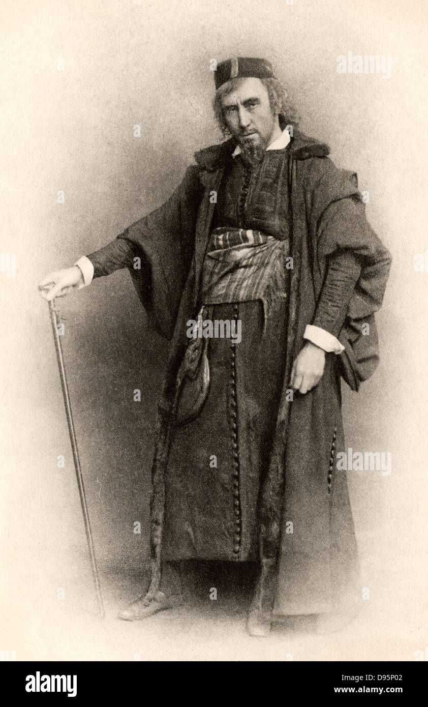 Henry Irving (1838-1905) English actor-manager, the first actor to be honoured with a knighthood (1895). Irving as Shylock in 'The Merchant of Venice' by William Shakespeare.  He first  presented his production at the Lyceum Theatre, London, 1879. Photogravure c1890. Stock Photo