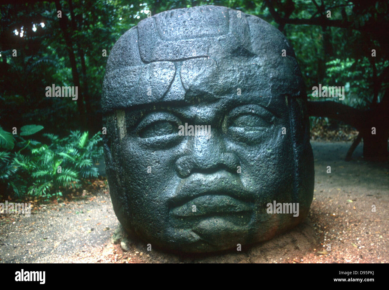 Pre-Columbian: Meso-America. Olmec 1150-800 BC. Carved head from La Venta. Stock Photo