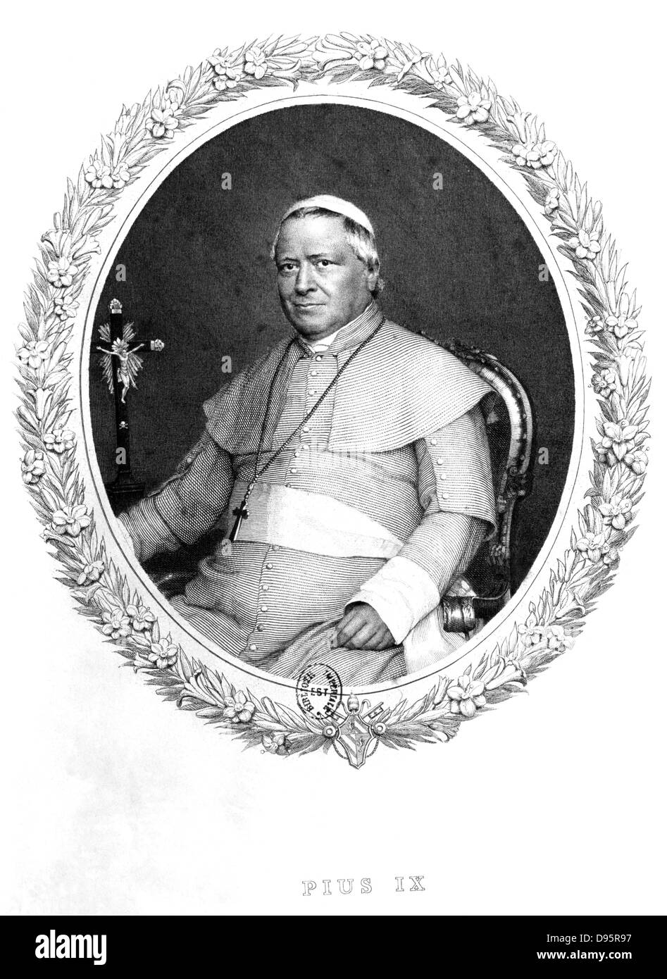 Pius IX (Giovanni Maria Mastai Ferretti - 1792-1878) Pope from 1846. Engraving after a photograph. Stock Photo