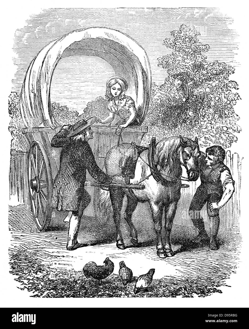 Country carriers wagon with hood wood engraving london c1882 hires