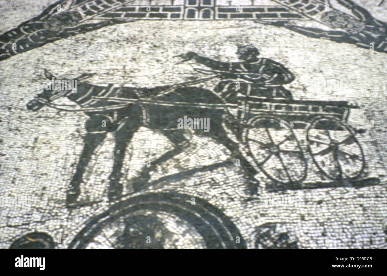 Roman cart.  Mosaic from the Frigidarium, Ostia, Italy. Stock Photo