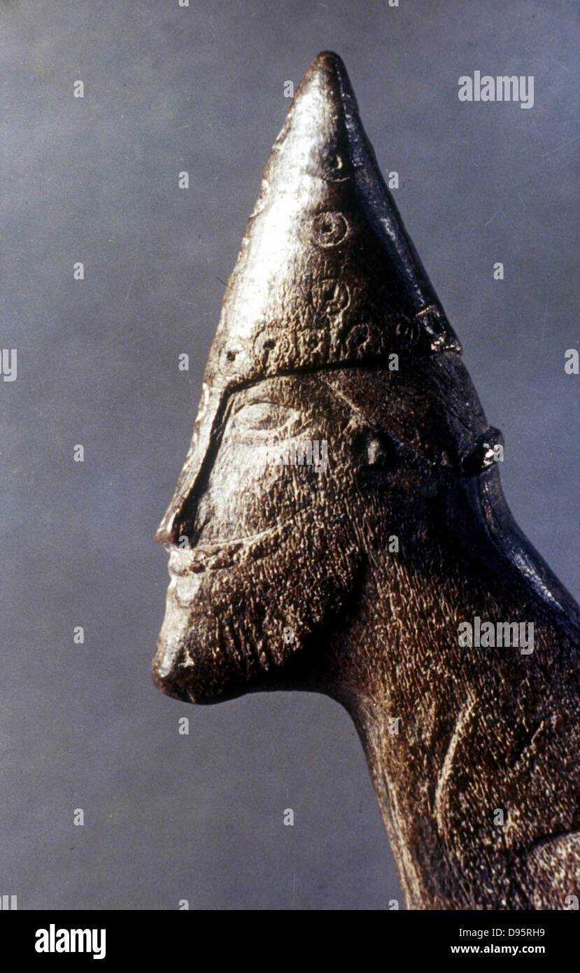 Head of a Viking warrior. National Historical Museum, Stockholm. Stock Photo