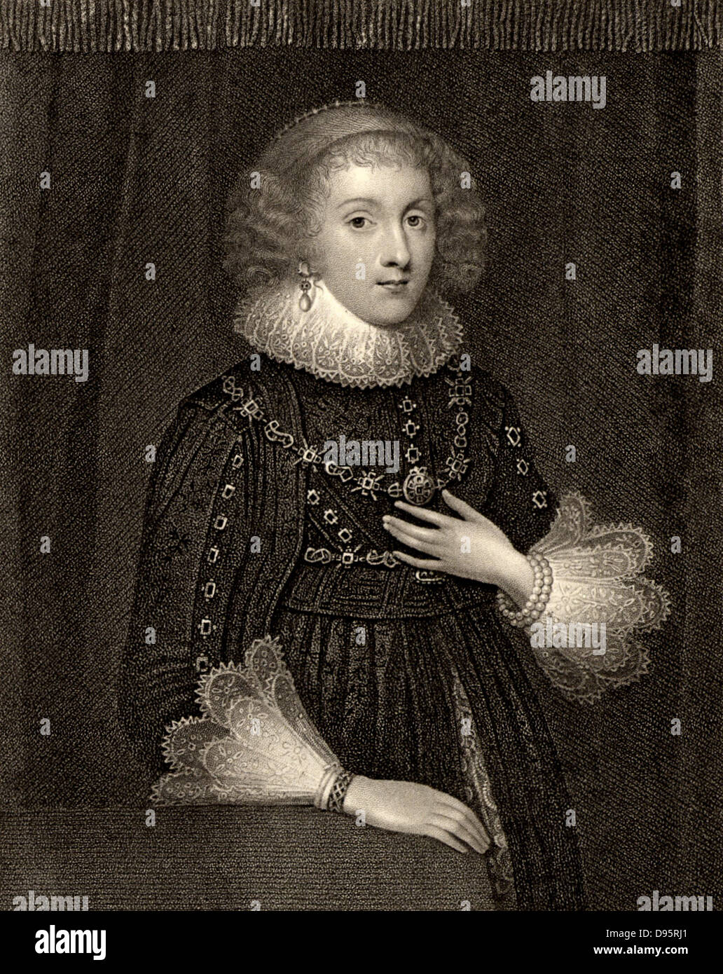 Mary Herbert,  Countess of Pembroke (born Mary Sidney - 1561-1621) English noblewoman, sister of the poet Philip Sidney and dedicatee of his 'Arcadia'. Engraving. Stock Photo