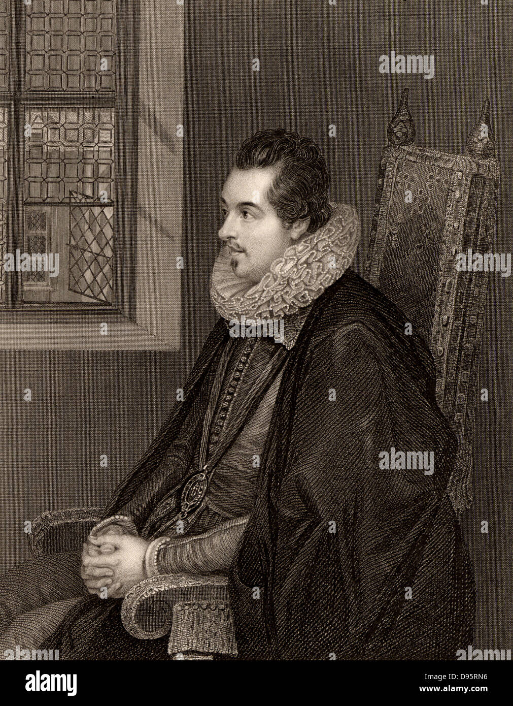 Charles Blount, Earl of Devonshire, 8th Baron Mountjoy (1563-1606) English courtier and soldier.  Engraving. Stock Photo