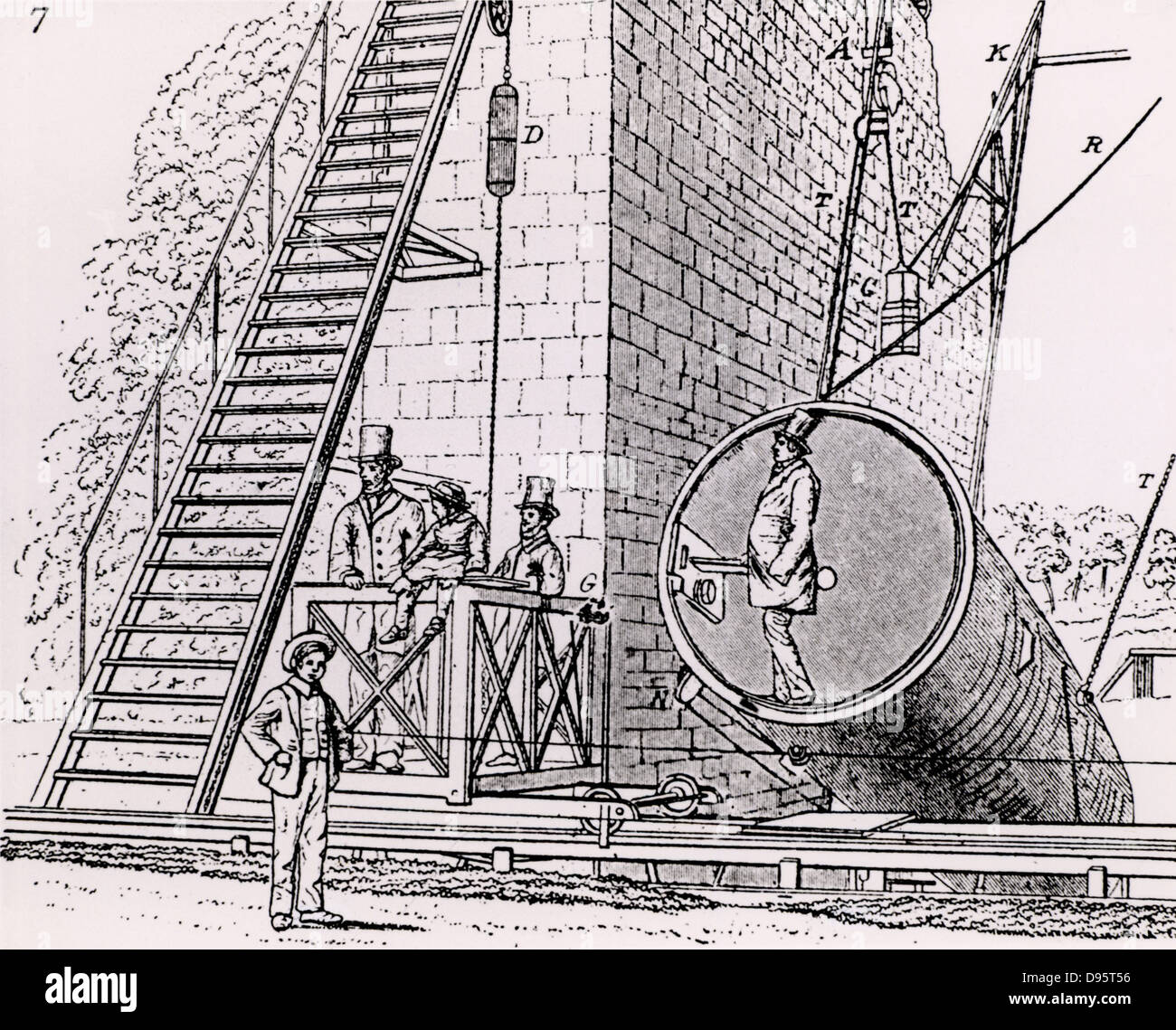 Lord Rosse's great 72-inch (1.828m) diameter reflecting telescope of 1845, called the Leviathan of Parsonstown.  Mounted Stock Photo