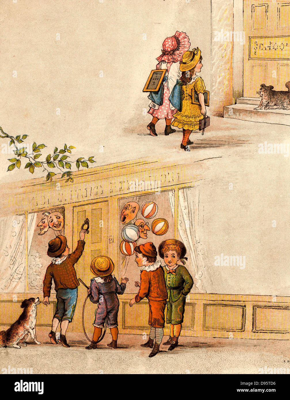 Twice Six are Twelve,/Leave dunces to themselves,/Naughty chaps, to paint their caps./Twice six are ?'.  From 'The Merry Multiplication Table' by Irving Montague (London c1870). Chromolithograph. Stock Photo