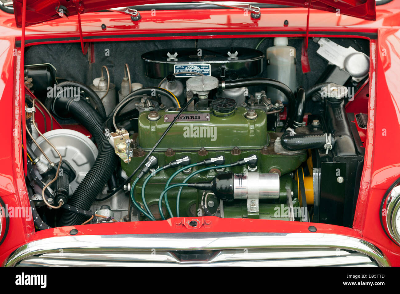 Red Austin Morris Mini Car Engine under bonnet Stock Photo - Alamy