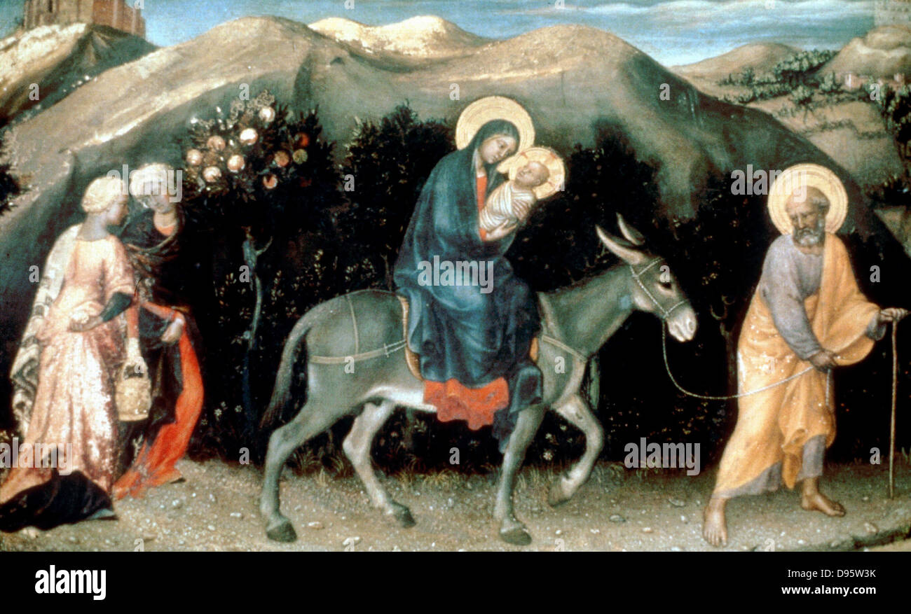 Flight into Egypt 'Bible' Matthew 2. Predella panel from Gentile da