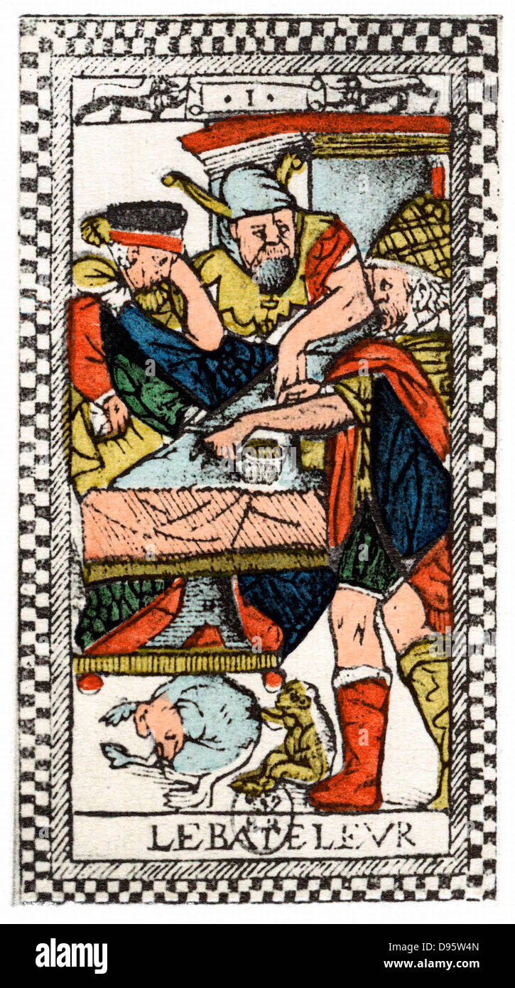 Tarot card. The Juggler or Mountebank. Parisian Tarot 1500. Tarot pack of 22 cards was used in fortune telling. Stock Photo