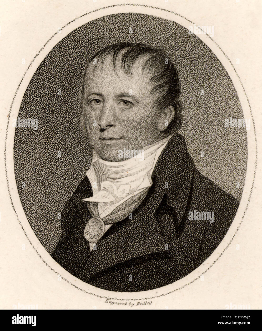 Henry Greathead (1757-1816) born in Richmond, Yorkshire. English boatbuilder who had a boatyard at South Shields, Tyne and Wear, England, where in 1790 he built 'The Original', the first specially designed lifeboat. Stipple engraving from 'The European Magazine' (London, 1804). Stock Photo