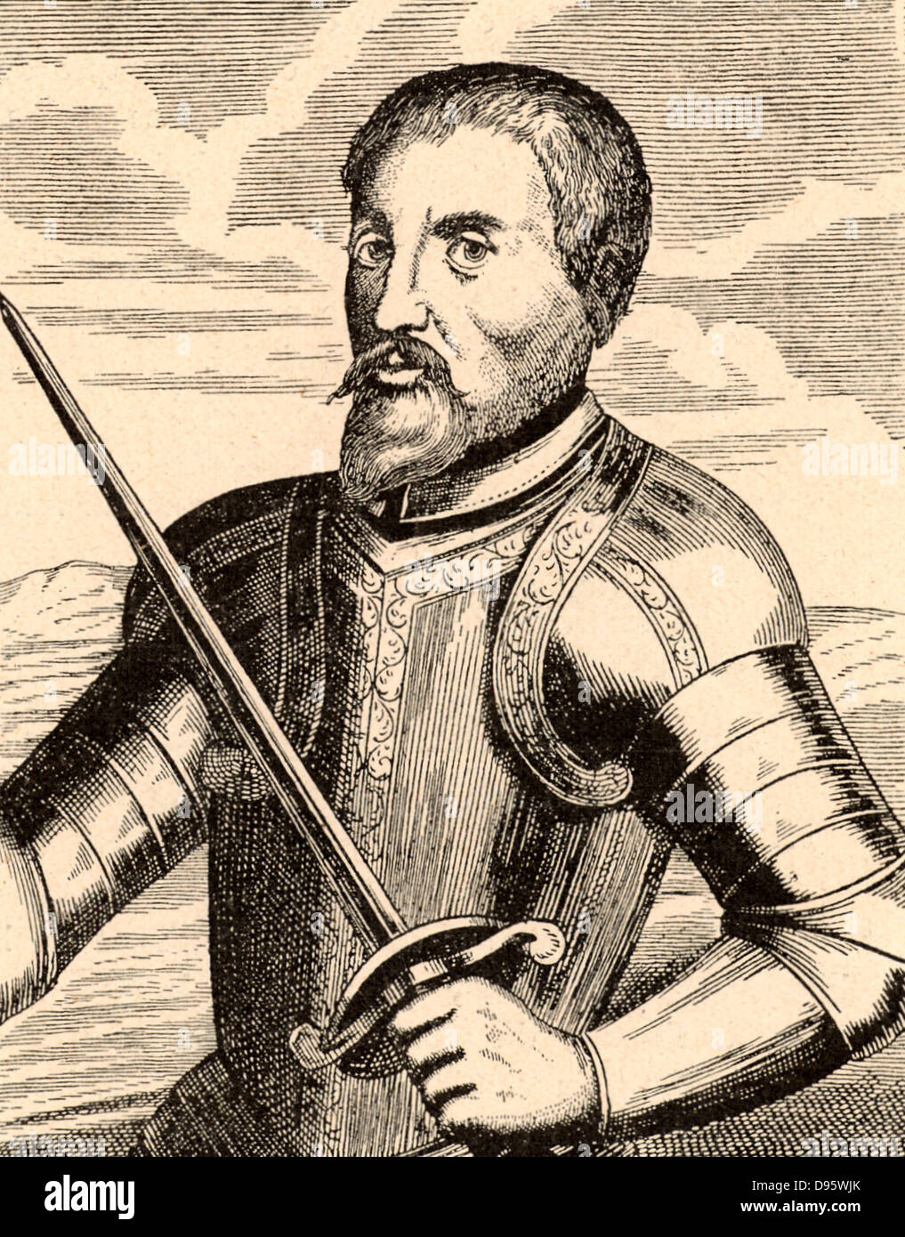 Fernando de Soto (c1496-1542) Spanish explorer and conquistador born at Xeres (Jerez) de los Caballeros, Estramadura, Spain. A member of the Spanish expedition to Darien (1518-1520), served in Nicaragua (1527) and assisted Pizzaro in the conquest of Peru. Stock Photo