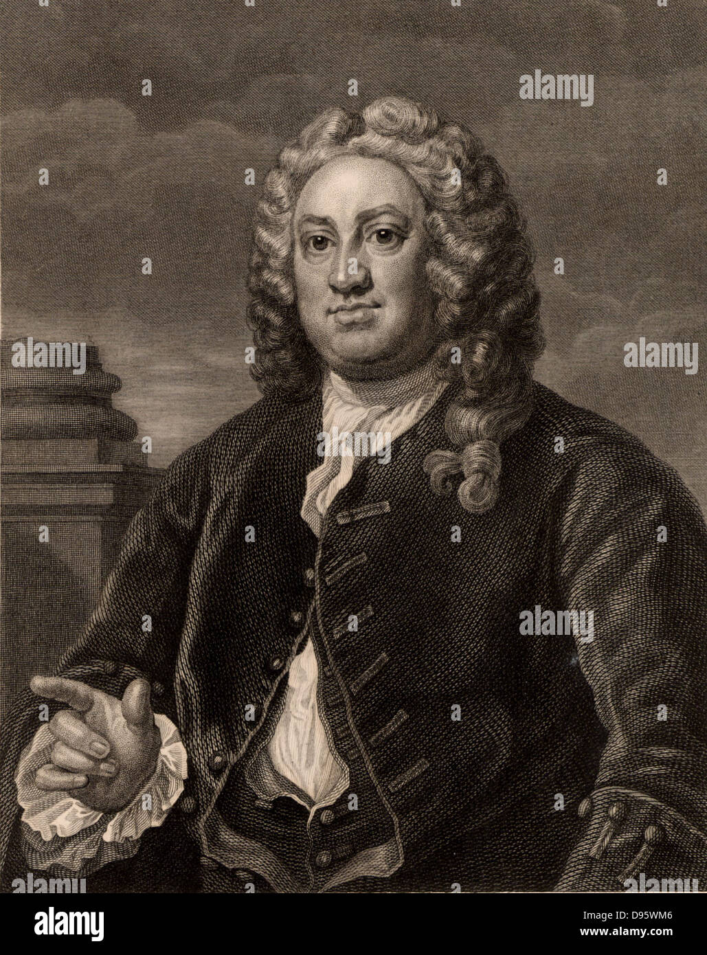 Martin Folkes (1690-1754)  English antiquary, born in London.  President of the Royal Society (1741-1753).  President of the Society of Antiquaries (1749-1754).  Engraving after the portrait by William Hogarth. Stock Photo
