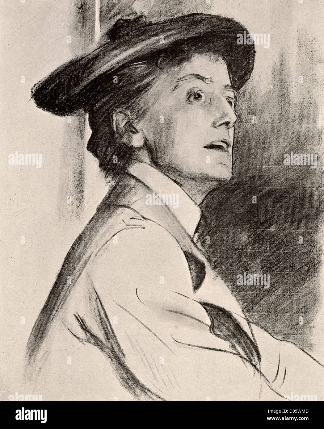 Ethel Mary Smyth (1858-1944) English composer and suffragette. She wrote the suffragettes' battle song 'The March of the Women' (1911), choral works, symphonies and operas 'Der Wald' (1901), 'The Wreckers' (1906) and 'The Boatswain's Mate' (1902). After a drawing by John Singer Sargent.  From 'The Sphere' (London, 26 July 1902). Stock Photo