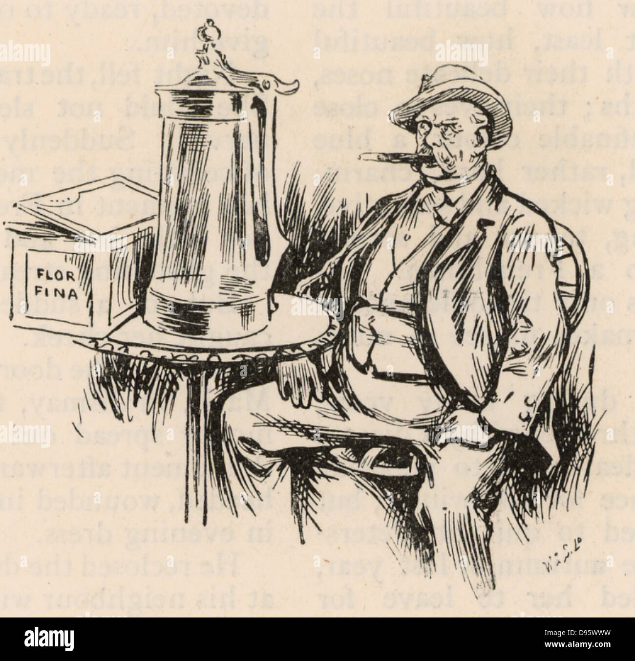 Otto Edward Leopold von Bismarck (1815-1898) German statesman.  Cartoon showing Bismarck as an archetypical German smoking a cigar and sitting at a table beside a huge Beerstein.  From 'The Strand Magazine' (London, 1891).  Engraving. Stock Photo
