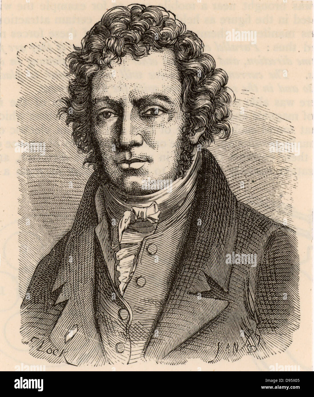 Andre-Marie Ampere (1775-1836) French mathematician and physicist who established the relationship of electricity and magnetism. Engraving from 'Les Merveilles de la Science' by Louis Figuier (Paris, c1870). Stock Photo