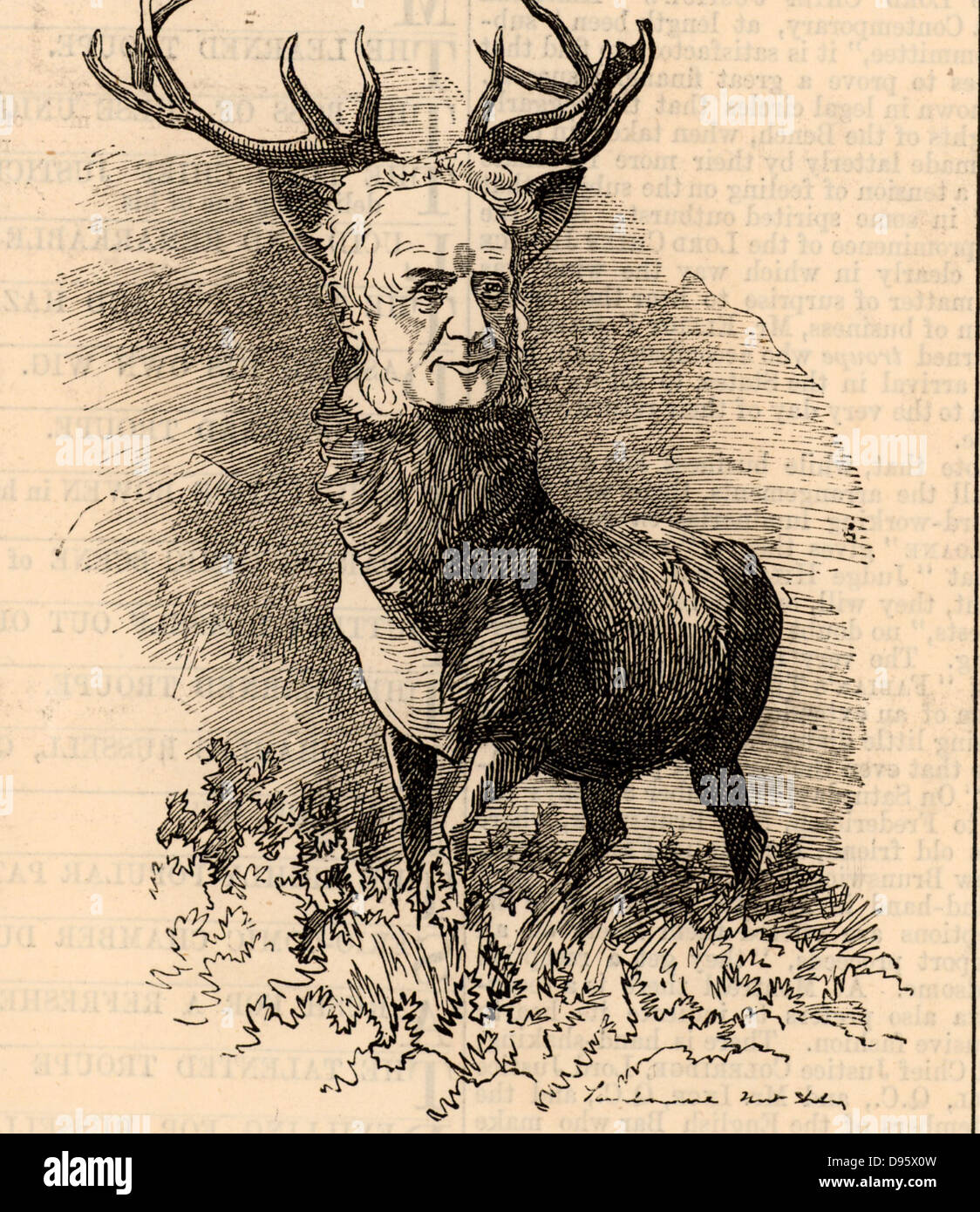 Walter Francis Scott, 5th Duke of Buccleuch and 7th Duke of Queensbury (1806-1884) Scottish nobleman and landowner.  Cartoon by Edward Linley Sambourne in the Punch's Fancy Portraits series from 'Punch' (London, 15 August 1884). Stock Photo
