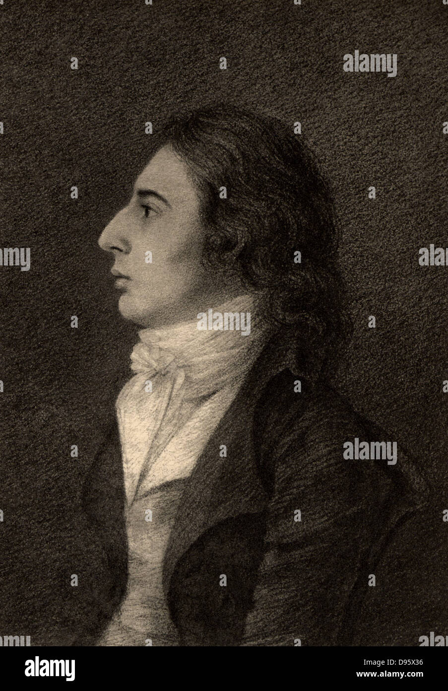 Robert Southey (1774-1843) English poet of the Romantic school, born at Bristol.  Brother-in-law of his friend Coleridge and one of the Lake Poets.  Appointed Poet Laureate 1813.  Lithograph after the portrait by Robert Hancock. British Literature English Stock Photo
