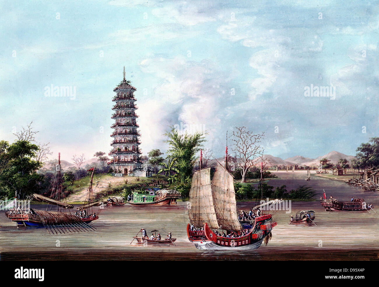 The Pagoda, Whampoa. Whampoa is to south of Canton. Treaty of Whampoa between France and China, one of the treaties forced on China at end of First Opium war (1839-42) conceding Treaty Ports to European powers. Canton was one of these ports. Stock Photo