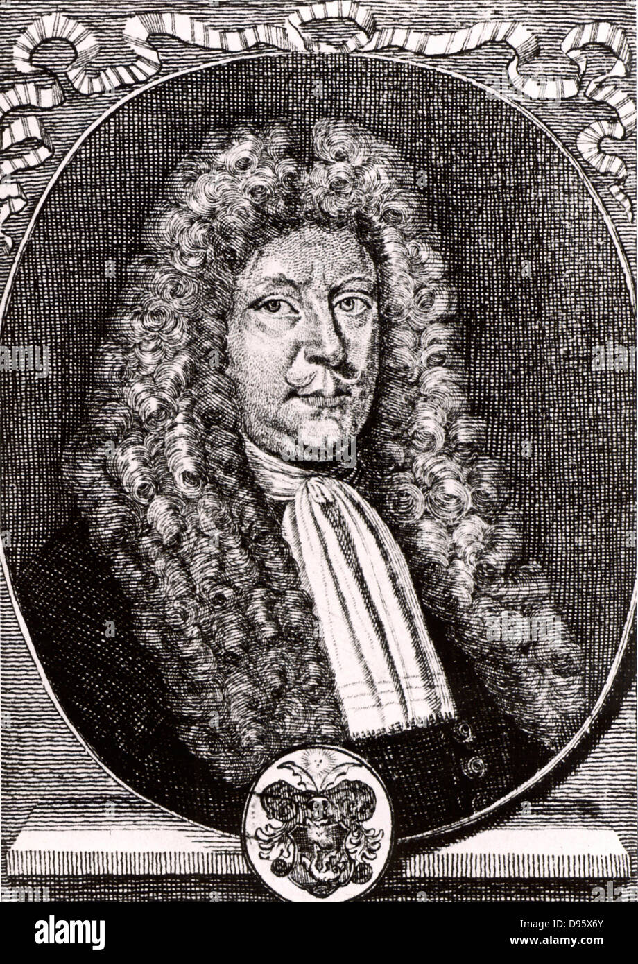Olaus Borrichius or Ole or Olug Borch (1626-1690) Dutch chemist and alchemist.  Engraving from From 'Icones Virorum' by Friedrich Roth-Scholtz (Nuremberg, 1725). Stock Photo
