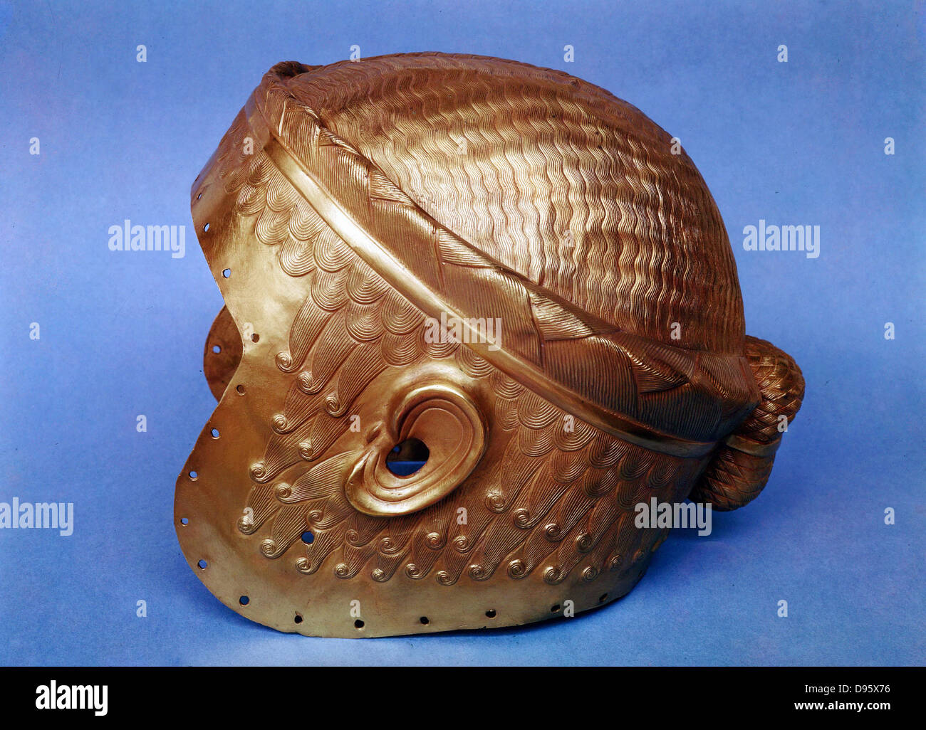 Gold helmet from Mesopotamia. 2,500 BC. Iraq Museum. Stock Photo