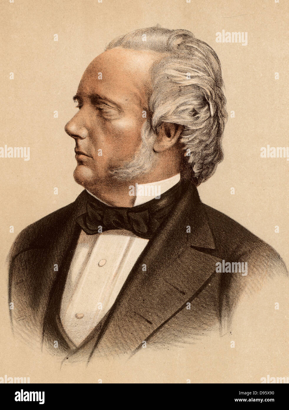 George Douglas Campbell, 8th Duke of Argyll (1823-1900) Marquis of Lorne (1837-1847), succeeded to the Dukedom in 1847. British Whig (Liberal) politician and scientist. Supported cataclysmic school of geology rather than uniformitarianism.  Tinted lithograph. Stock Photo