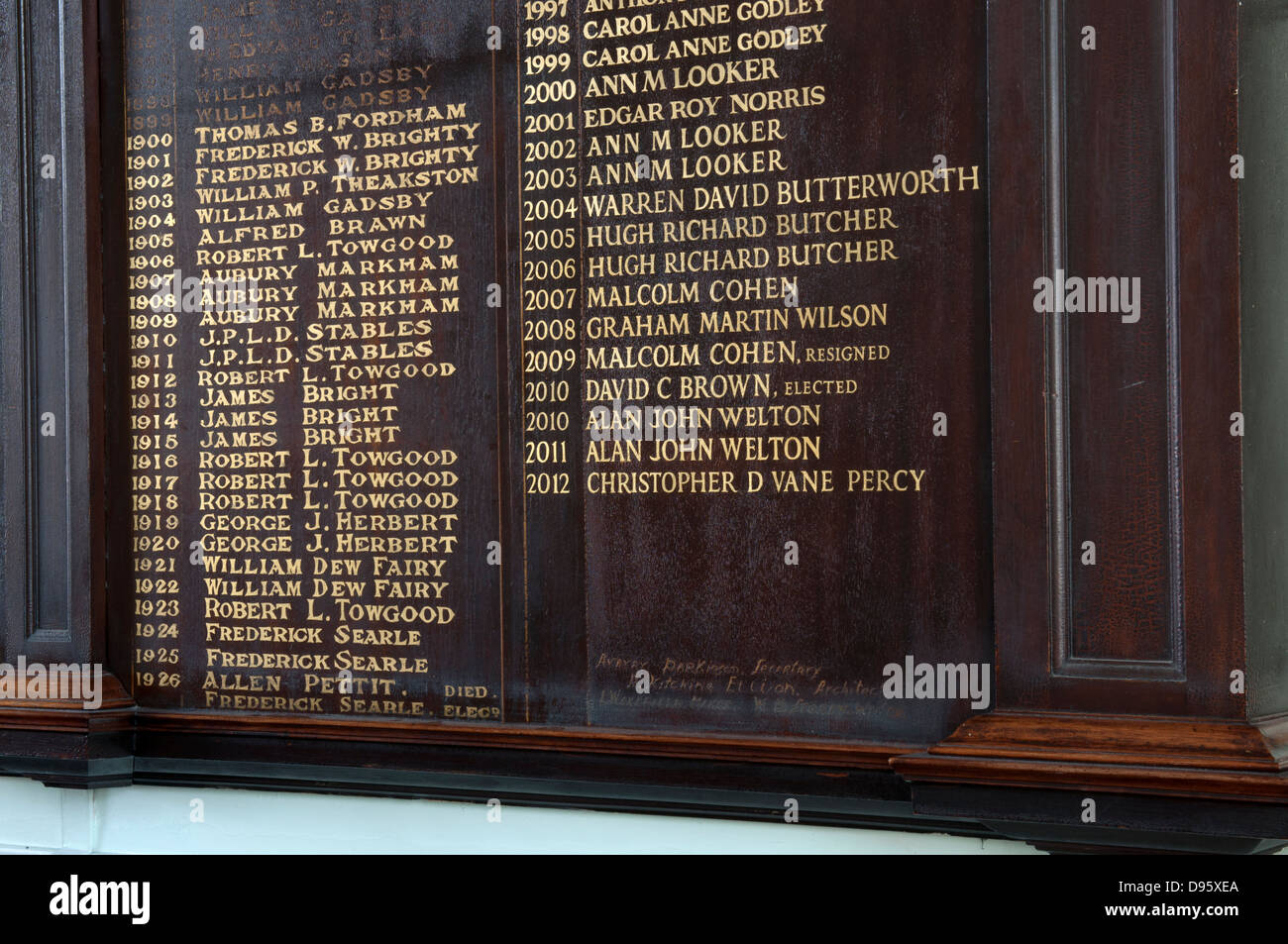 List of mayors, Godmanchester Town Hall, Cambridgeshire, England, UK Stock Photo