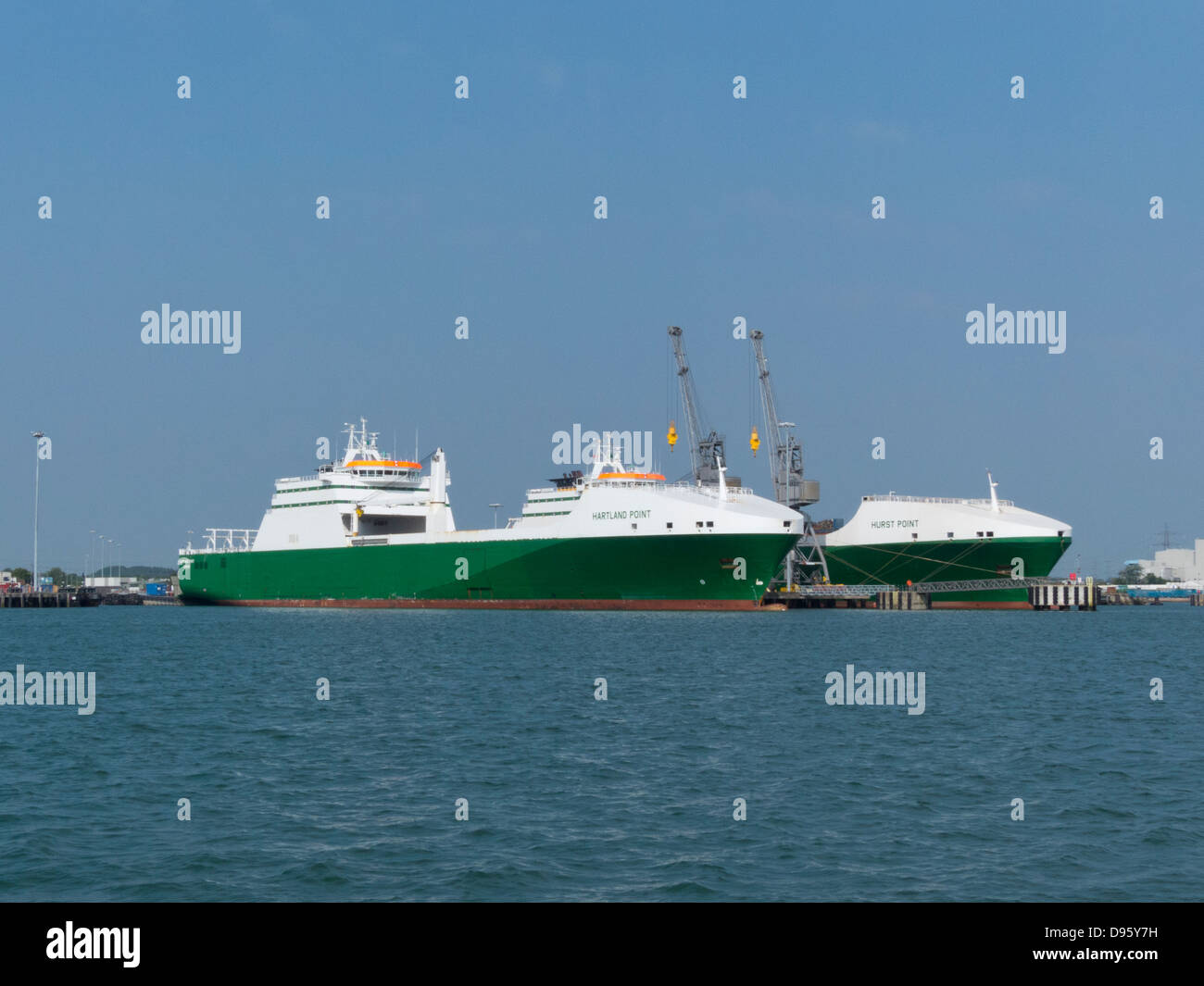 Marchwood Military Port Jetty with two armed forces multi purpose transport ship Stock Photo