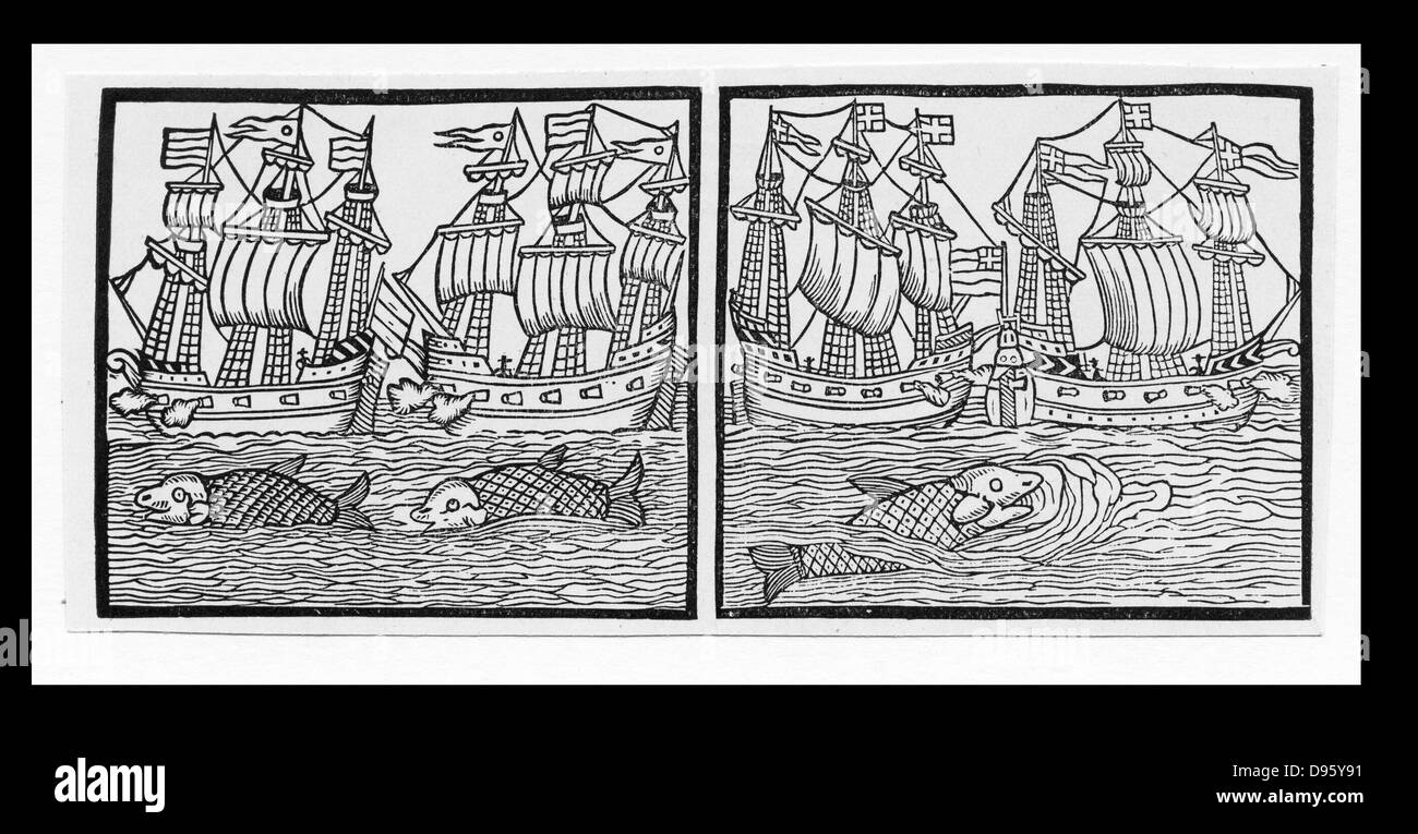 Ships of the Duke of Buckingham's Fleet, 1617. Hoping to gain popularity at home, Buckingham set out to relieve the French Huguenots under siege at La Rochelle. The failure of this expensive enterprise overwhelmed Charles I with debt and forced him to call a Parliament. Stock Photo