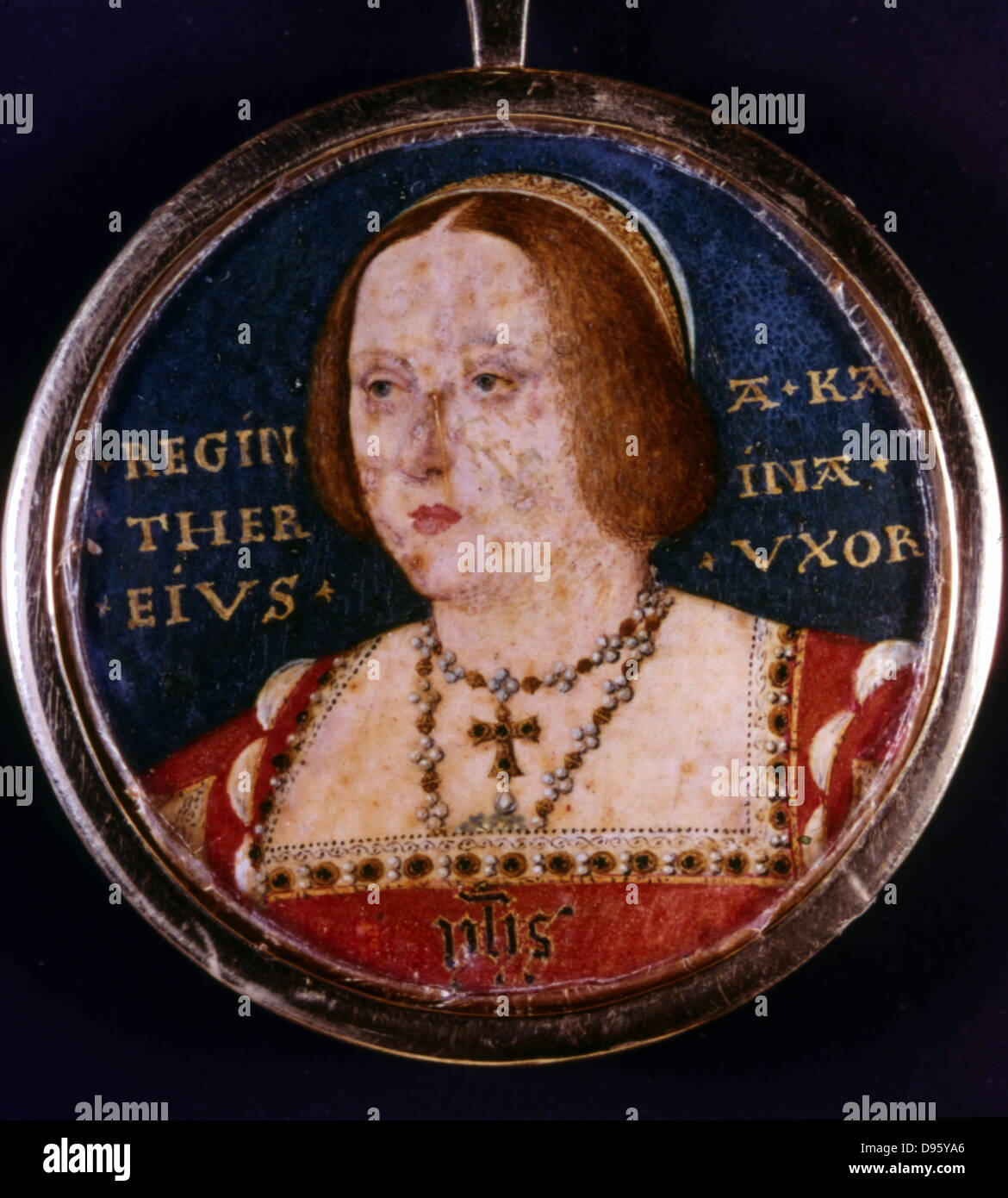 Catherine of Aragon (1485-1536) first wife of Henry VIII of England, Daughter of Ferdinand and Isabella of Spain. Miniature attributed to Horneholte. Stock Photo