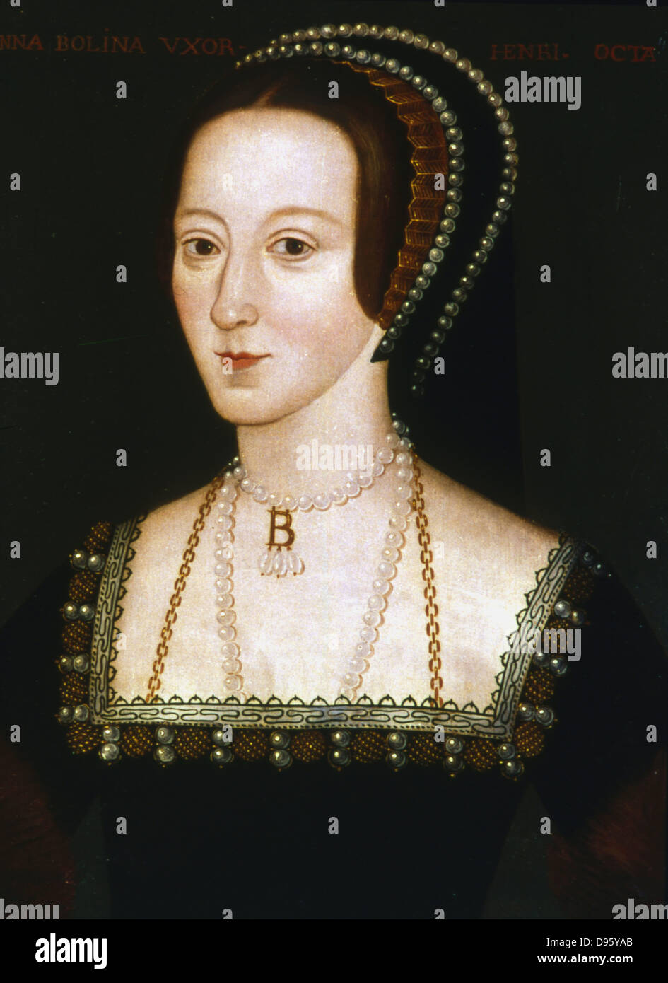 Anne Boleyn (c1504-1536) second wife of Henry VIII of England, mother of Elizabeth I. Beheaded 19 May 1536. Anonymous 16th century portrait. Stock Photo