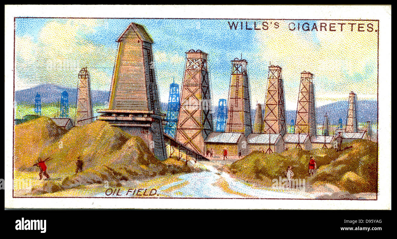 Nobel Brothers oil wells at Baku (Baky or Baki), Azerbaijan, on the Caspian Sea. From 'Mining' a set of cigarette cards published by WD & HO Wills, 1916. Stock Photo