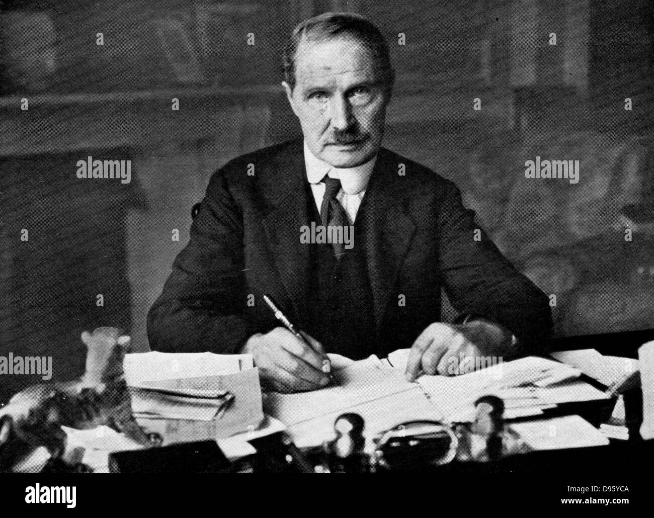 Arthur Bonar Law (1858-1923) Canadian-born Scottish Unionist statesman. British Prime Minister 1922-1923. Bonar Law at his desk. Stock Photo