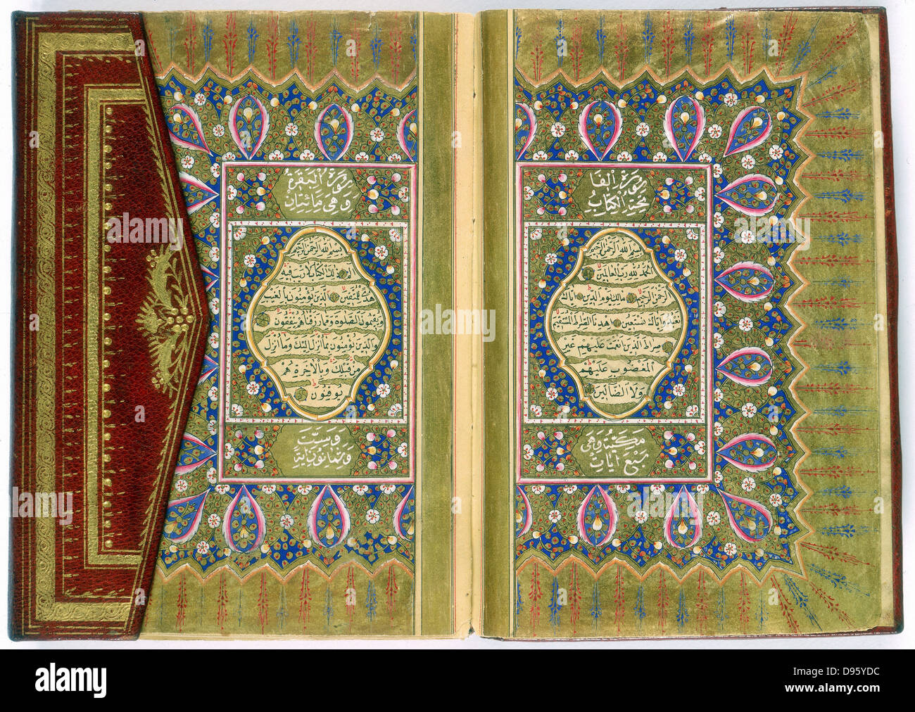Koran. Turkish manuscript, 1882, with marginal floral decoration. Private Collection. Stock Photo