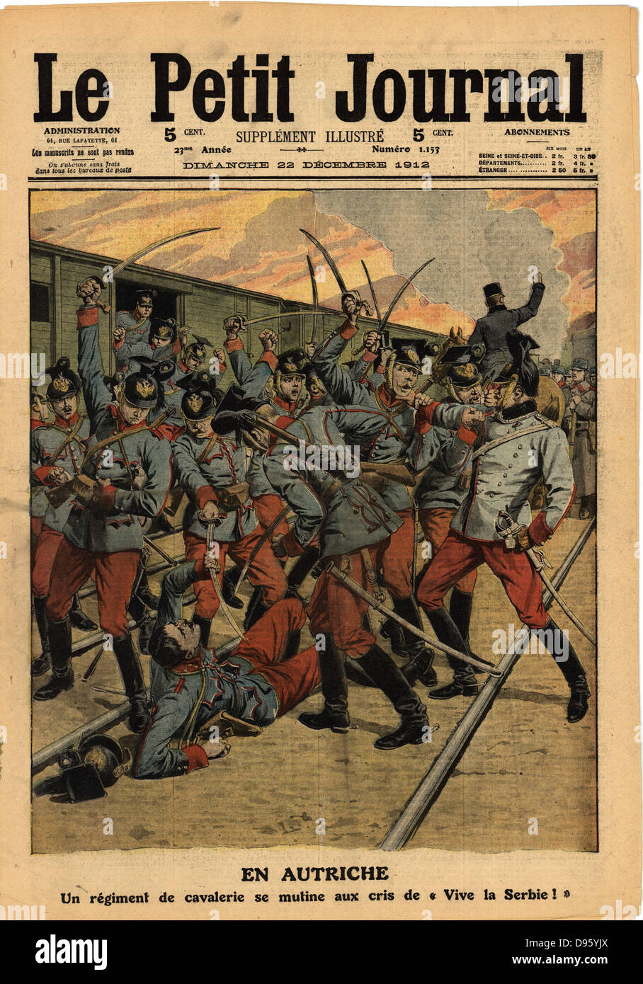 Balkan Wars: Mutiny of an Austrian cavalry regiment to cries of 'Long Live Serbia' . From 'Le Petit Journal',  Paris, 22 December 1912. Stock Photo