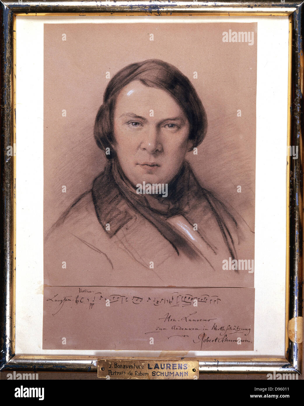 Robert Schumann (1810-1856) German composer. Portrait by Jean-Joseph Bonaventure Laurens (1801-1890). Stock Photo