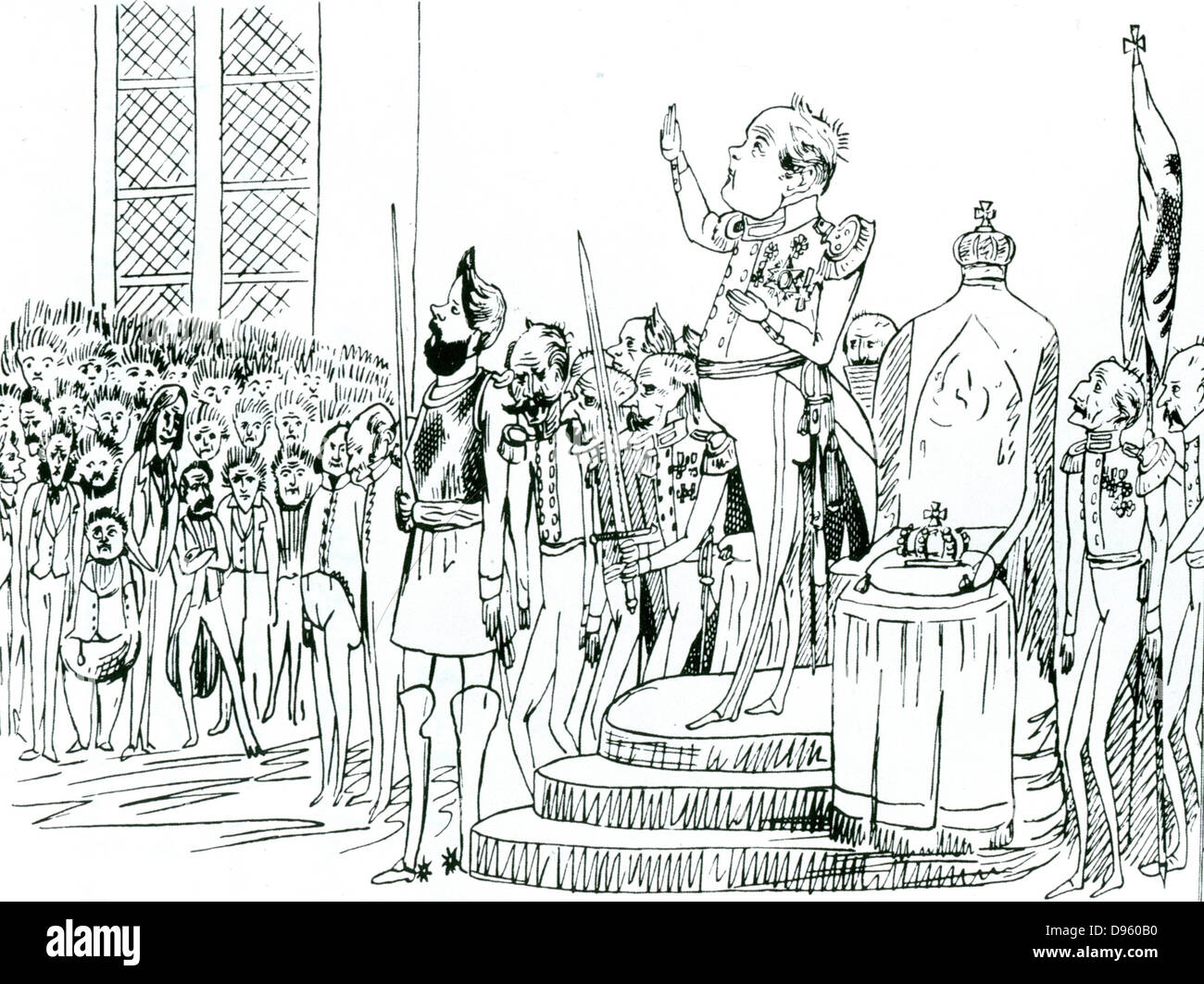 Frederick William IV (1795-1861), king of  of Prussia from 1840. Cartoon by Friedrich Engels showing Frederick William addressing the United Diet, 11 April 1847. Stock Photo